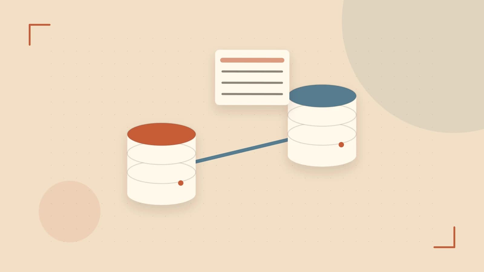 Editorial illustration of structured records, database cylinders and relationships between tables