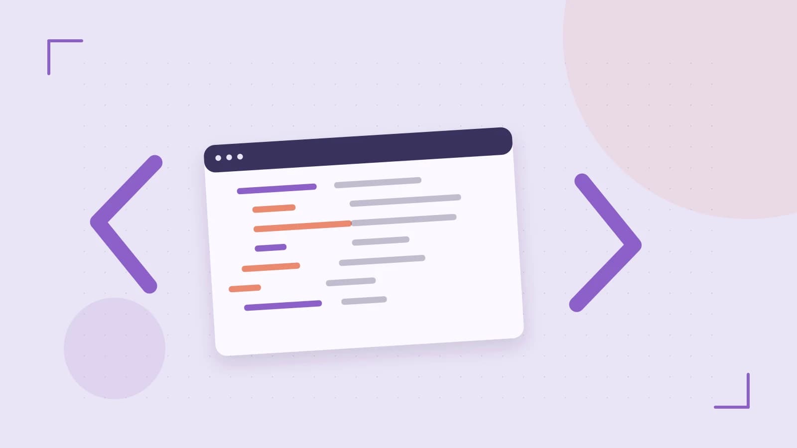Editorial illustration of an abstract code editor, syntax blocks and oversized programming brackets