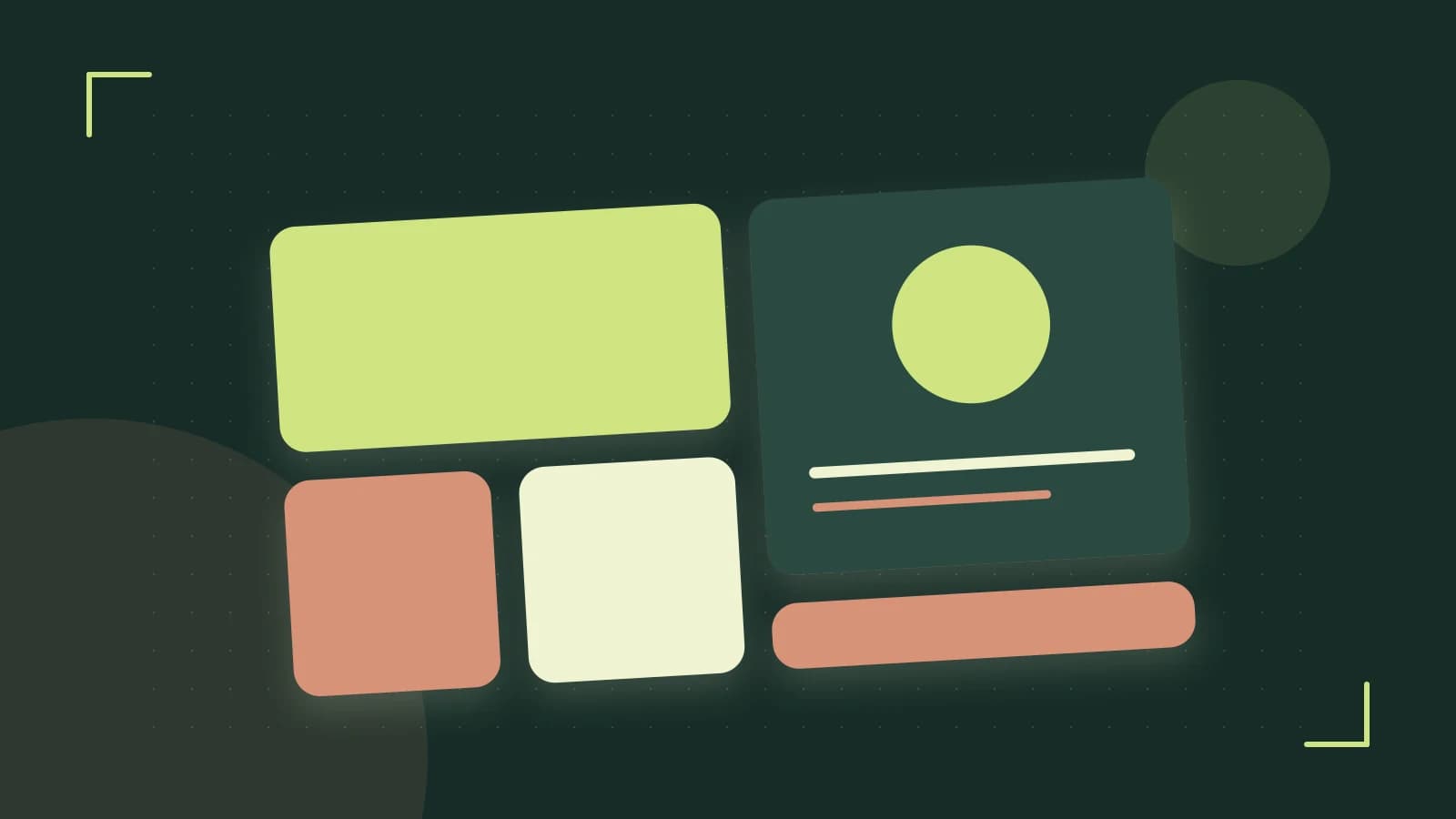Editorial illustration of responsive browser layouts, overlapping design components and a color system