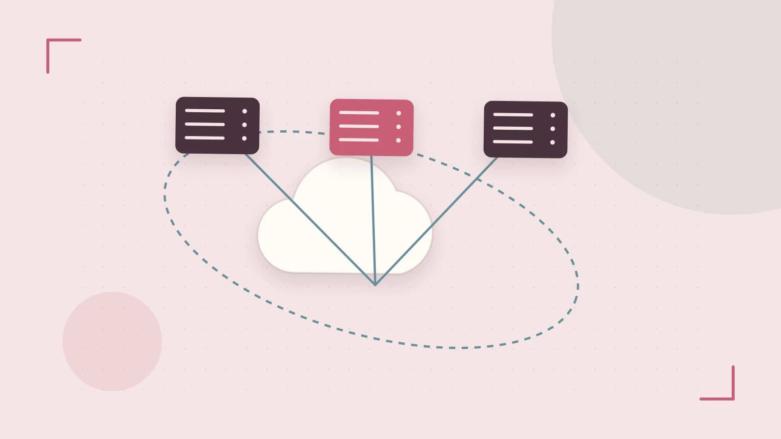 Editorial illustration of cloud infrastructure, connected server racks and an orbital service map