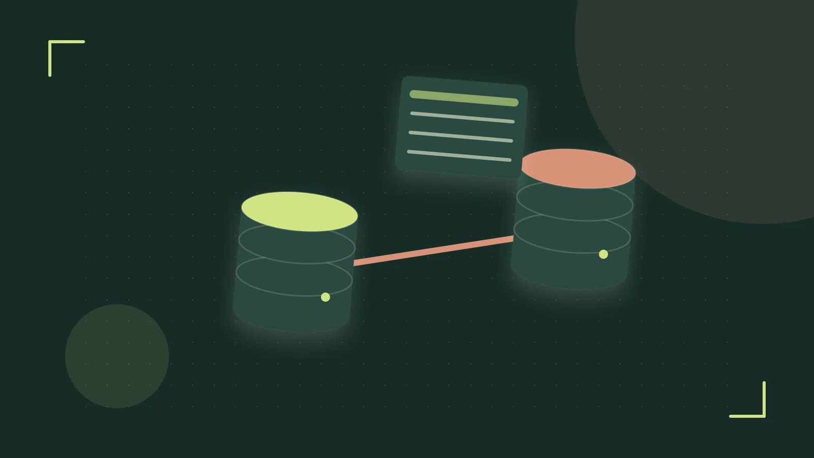 Editorial illustration of structured records, database cylinders and relationships between tables