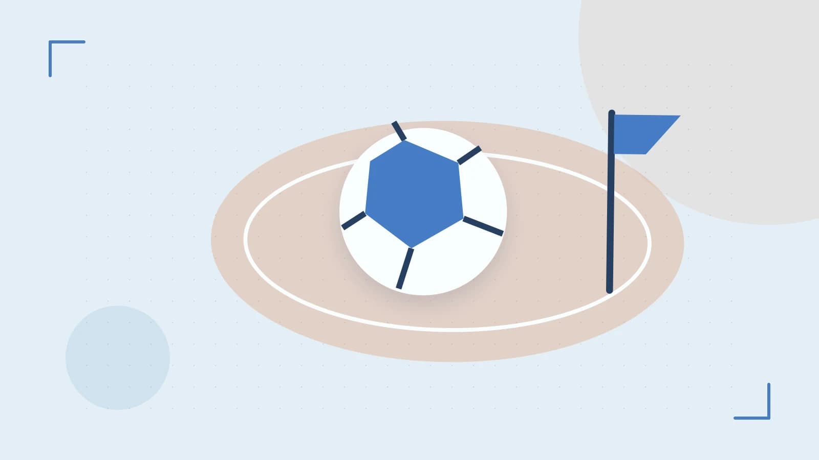 Editorial illustration of a stylized sports ball, stadium geometry and dynamic arcs