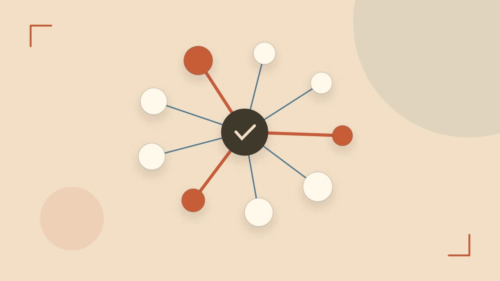 Editorial illustration of an algorithmic node graph with branching paths and a highlighted result