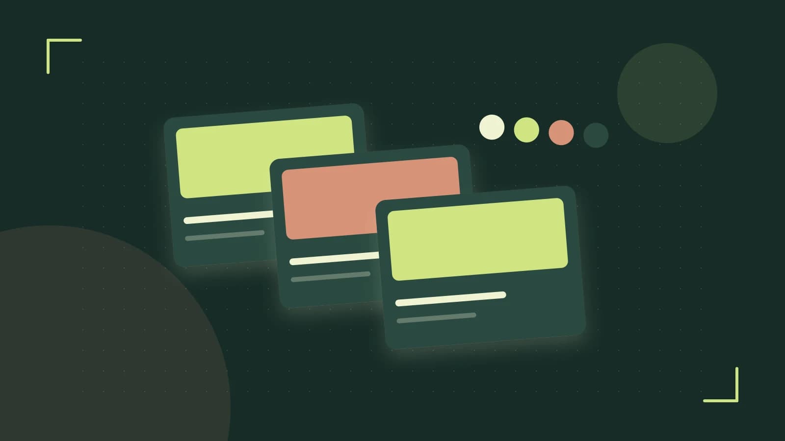 Editorial illustration of responsive browser layouts, overlapping design components and a color system