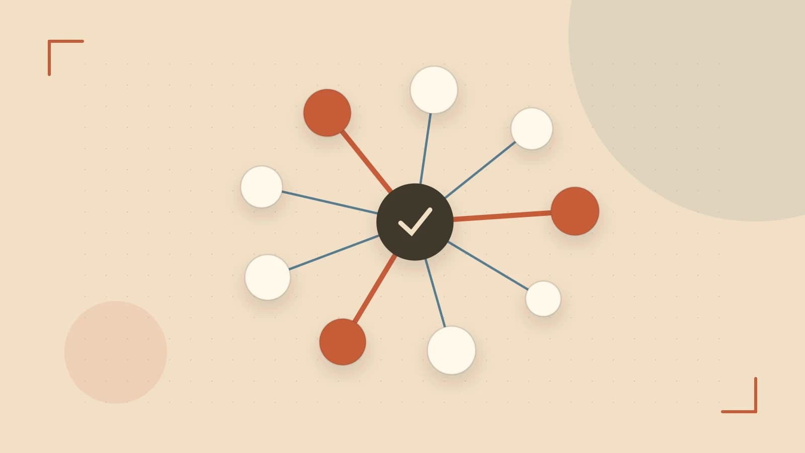Editorial illustration of an algorithmic node graph with branching paths and a highlighted result