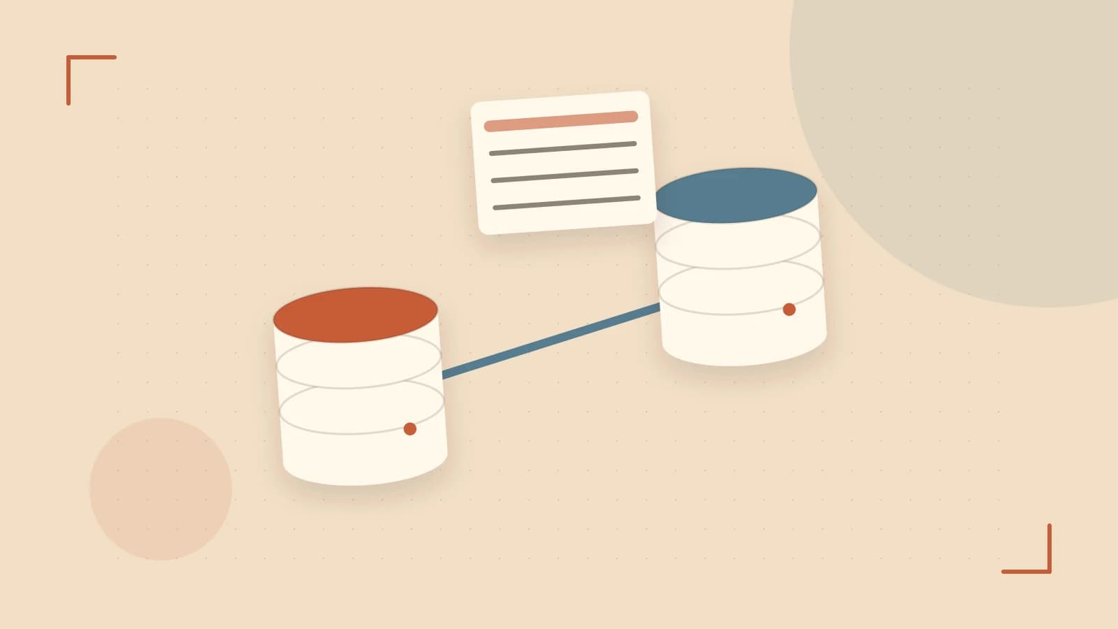 Editorial illustration of structured records, database cylinders and relationships between tables