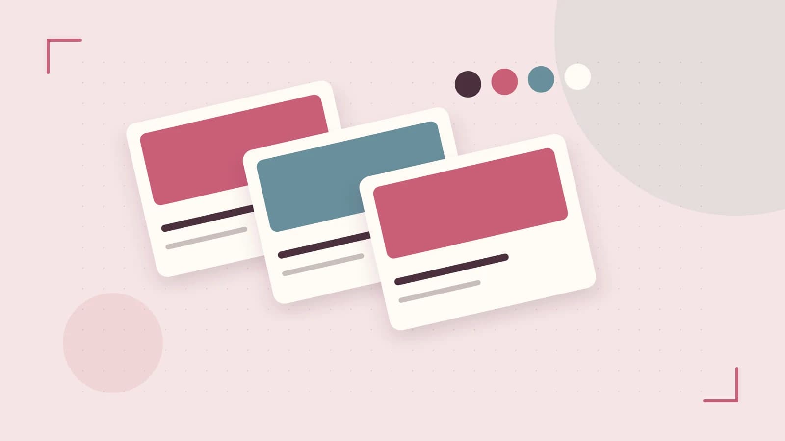 Editorial illustration of responsive browser layouts, overlapping design components and a color system