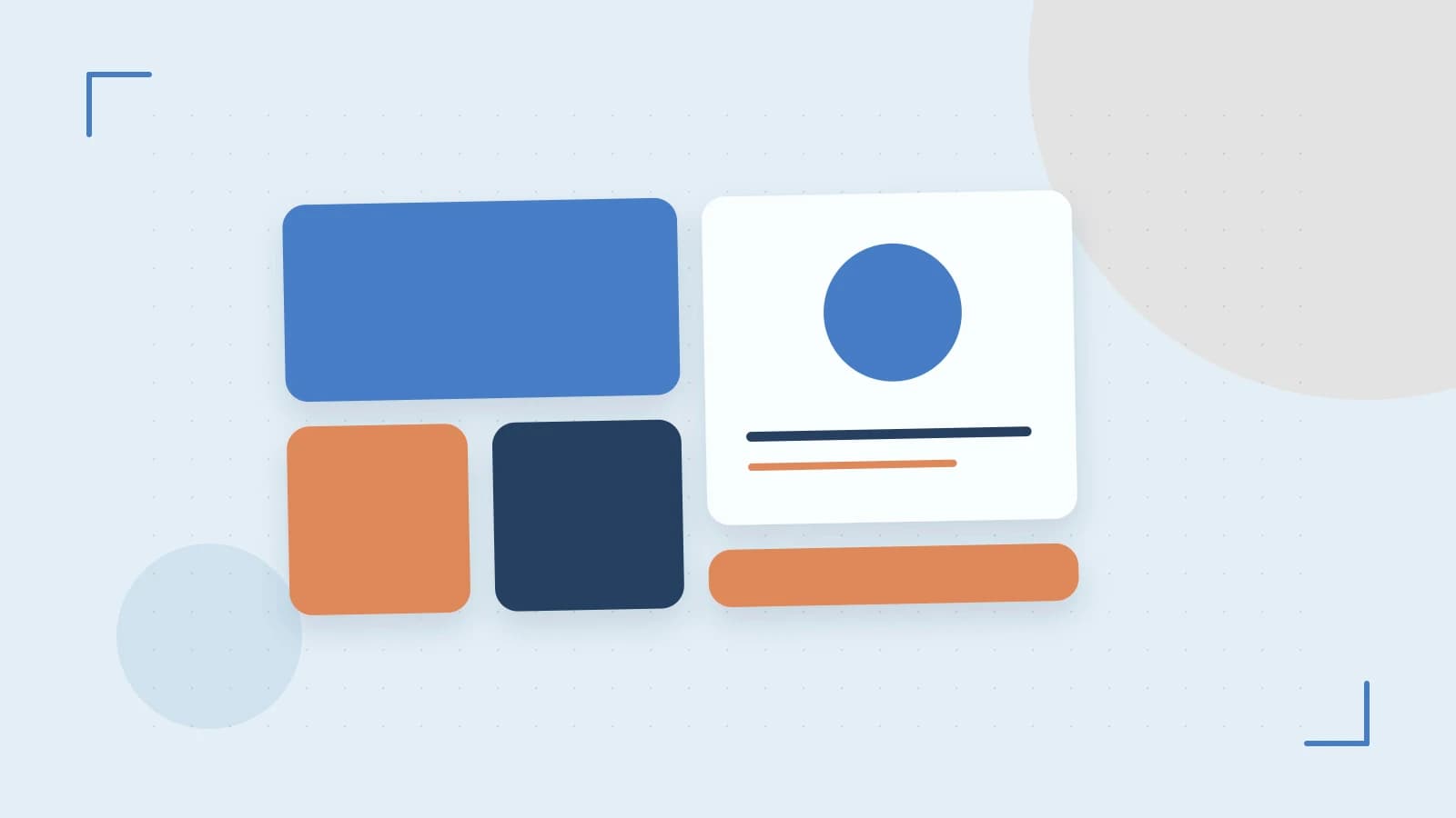Editorial illustration of responsive browser layouts, overlapping design components and a color system