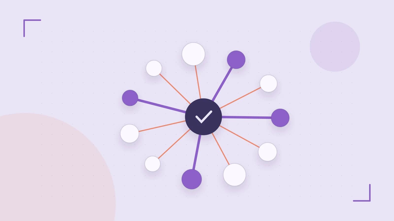 Editorial illustration of an algorithmic node graph with branching paths and a highlighted result