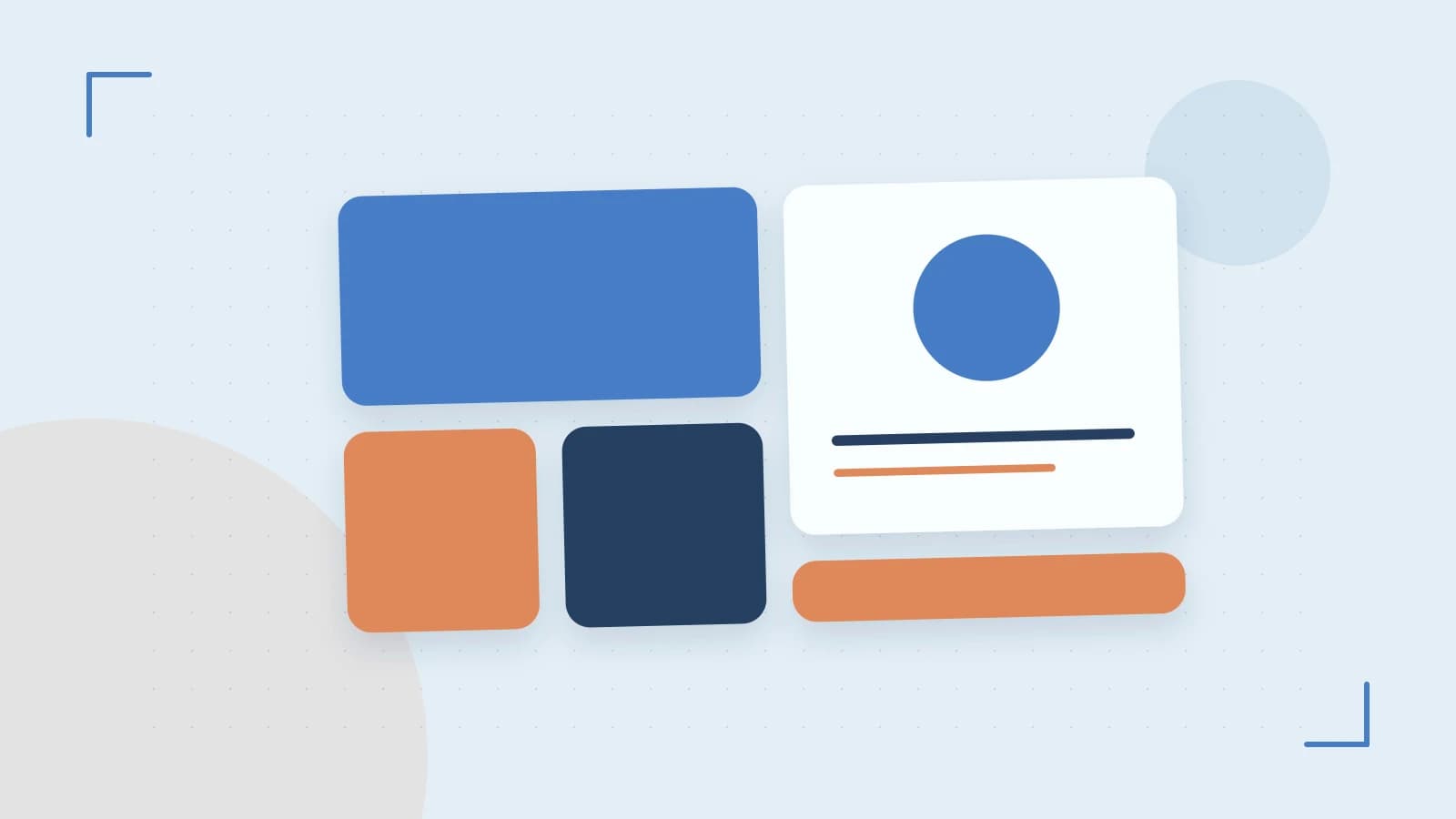 Editorial illustration of responsive browser layouts, overlapping design components and a color system
