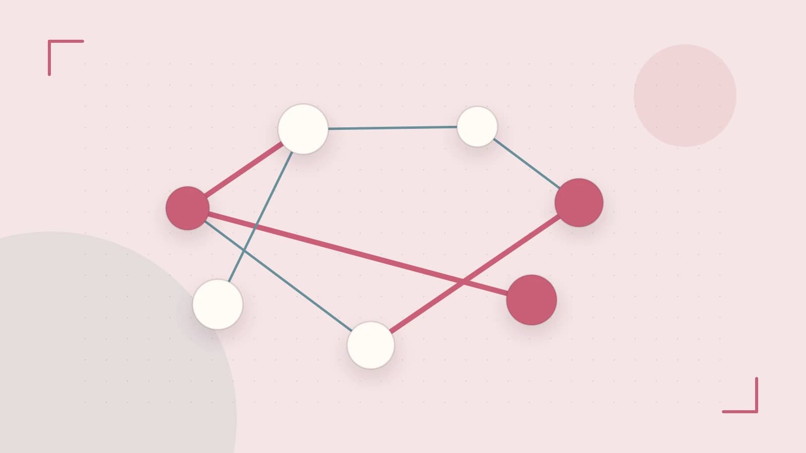 Editorial illustration of an algorithmic node graph with branching paths and a highlighted result