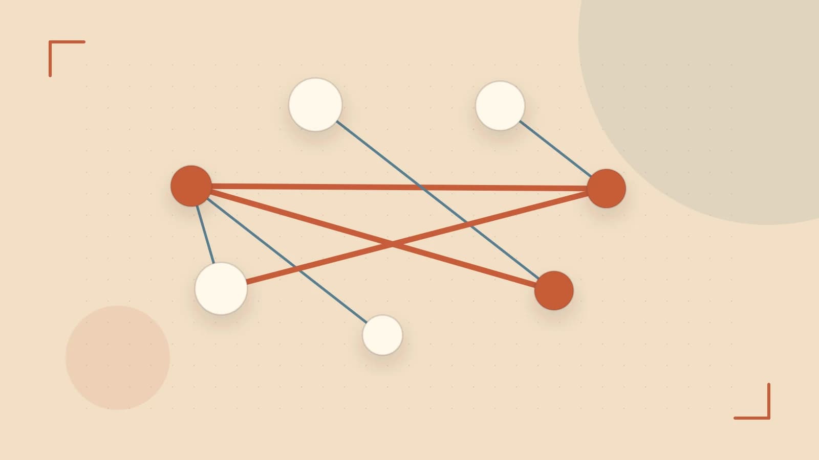 Editorial illustration of an algorithmic node graph with branching paths and a highlighted result