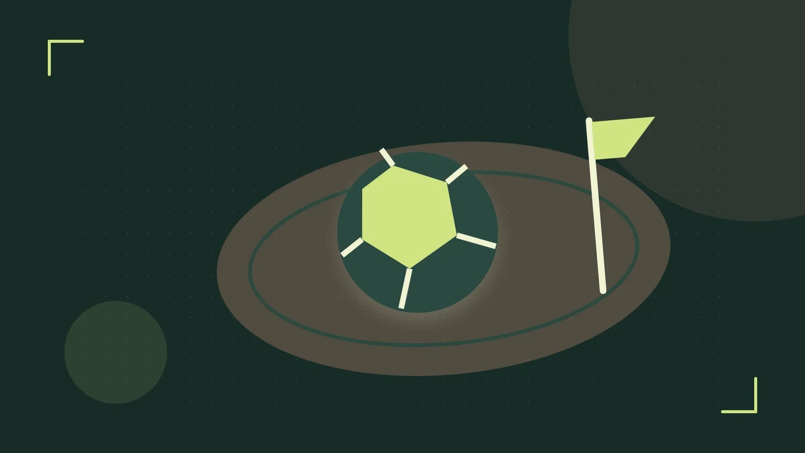 Editorial illustration of a stylized sports ball, stadium geometry and dynamic arcs