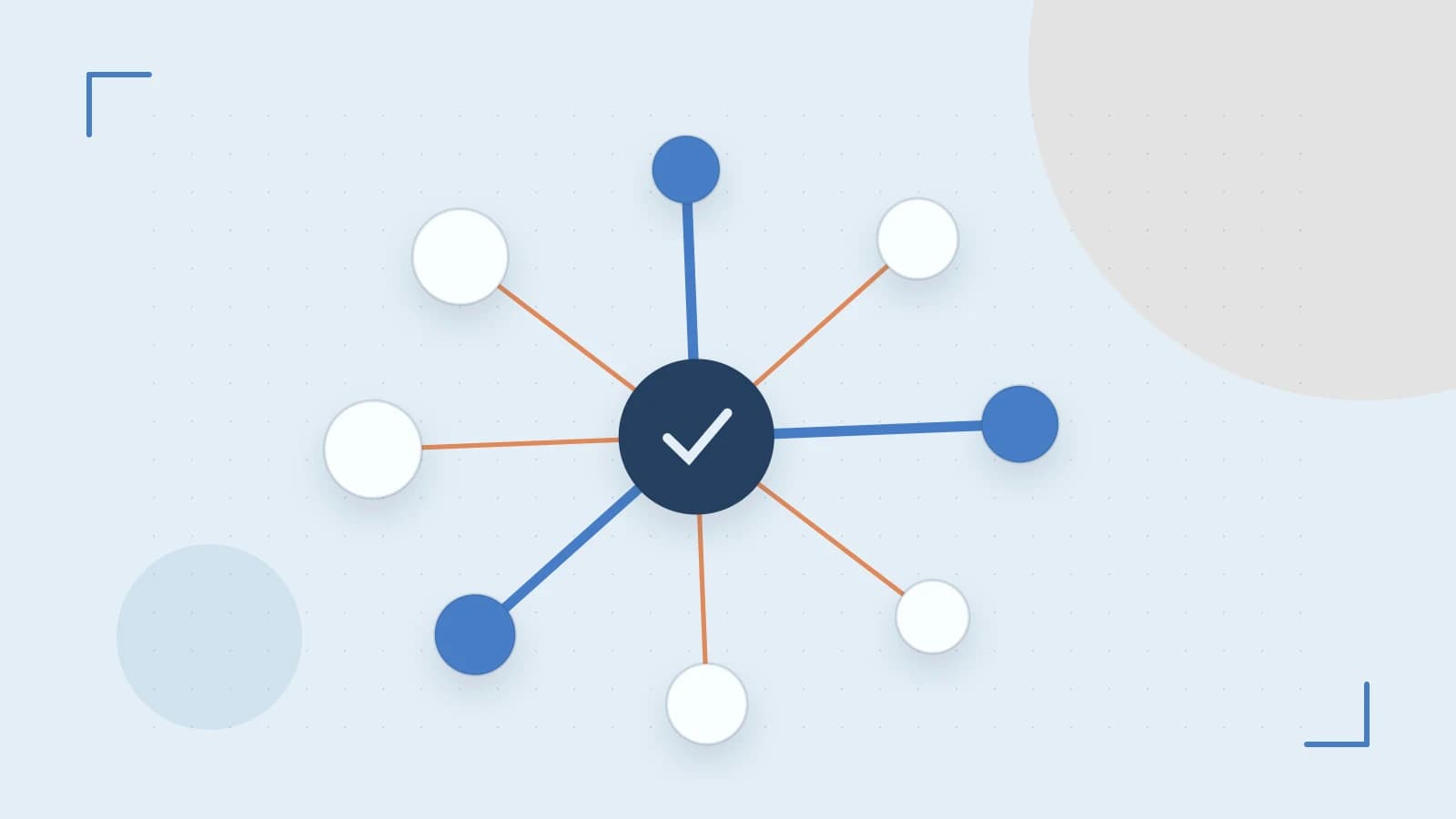 Editorial illustration of an algorithmic node graph with branching paths and a highlighted result