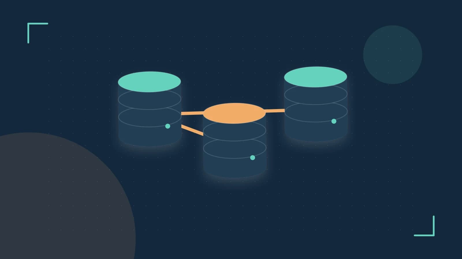 Editorial illustration of structured records, database cylinders and relationships between tables