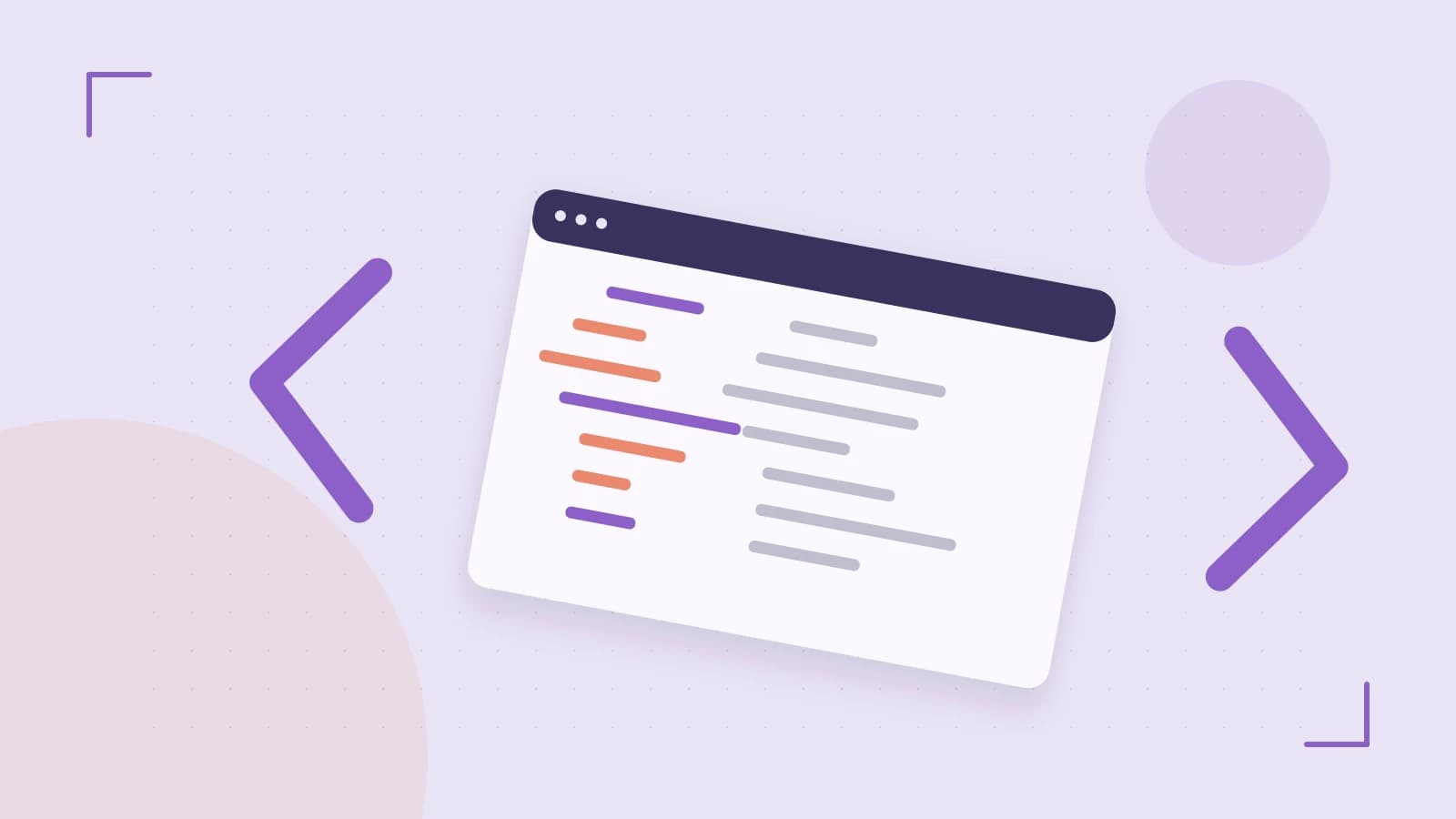 Editorial illustration of an abstract code editor, syntax blocks and oversized programming brackets