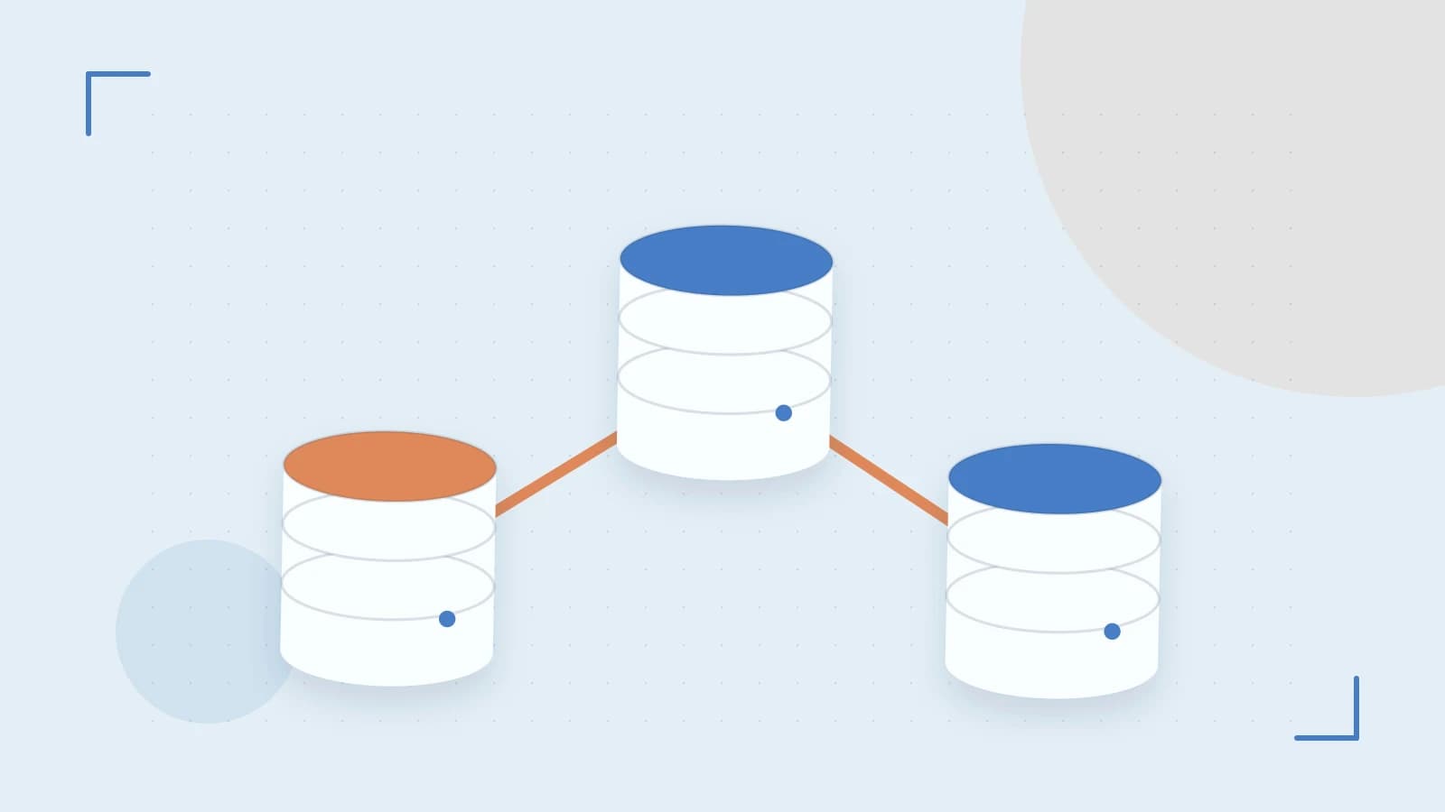Editorial illustration of structured records, database cylinders and relationships between tables