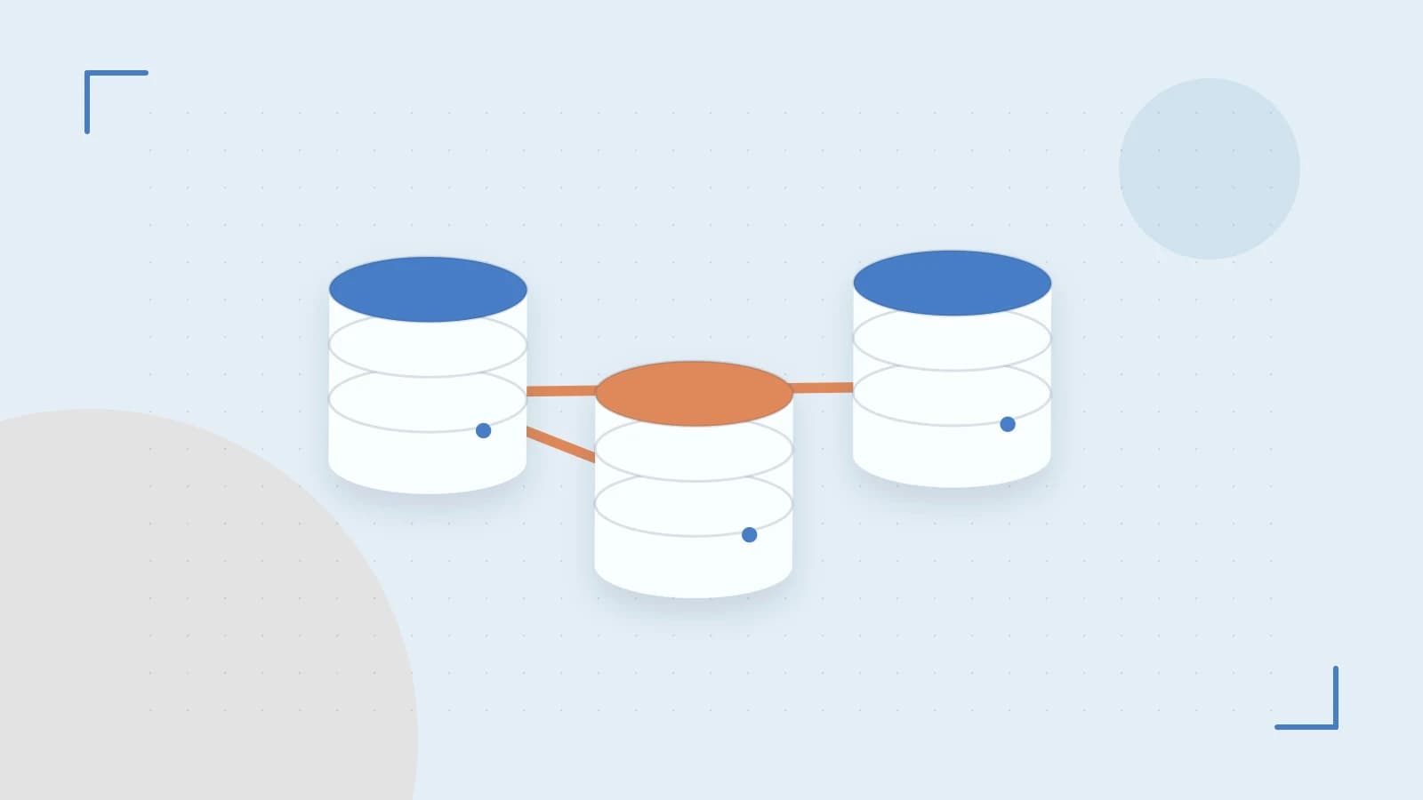 Editorial illustration of structured records, database cylinders and relationships between tables