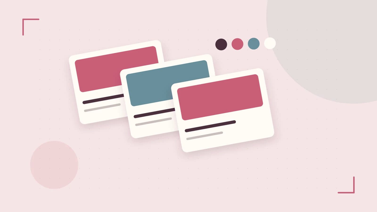 Editorial illustration of responsive browser layouts, overlapping design components and a color system