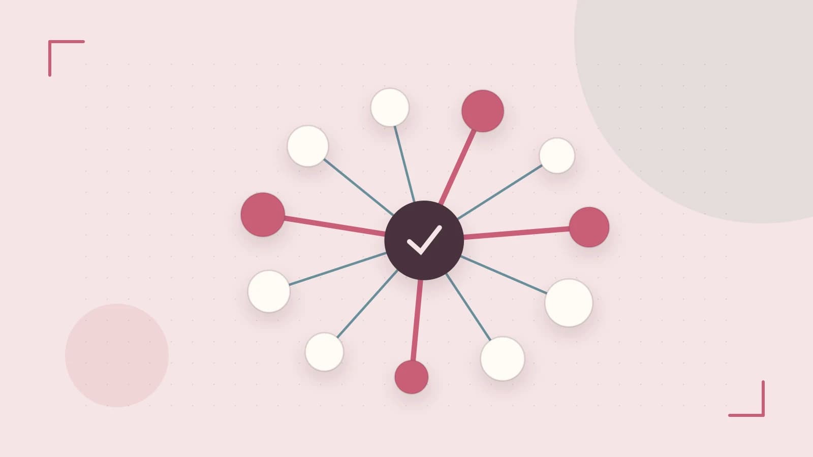 Editorial illustration of an algorithmic node graph with branching paths and a highlighted result