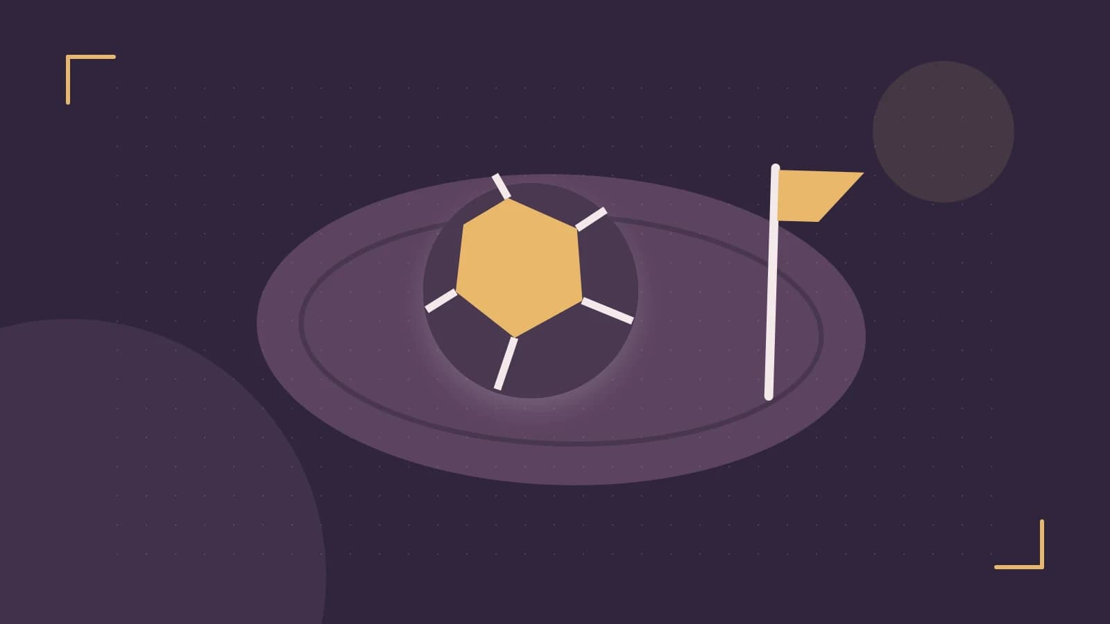 Editorial illustration of a stylized sports ball, stadium geometry and dynamic arcs