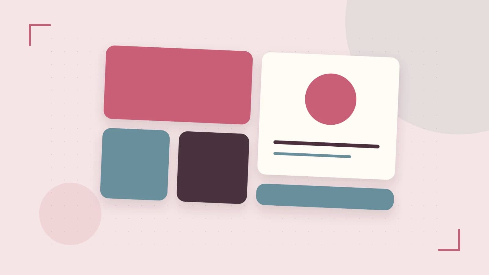 Editorial illustration of responsive browser layouts, overlapping design components and a color system
