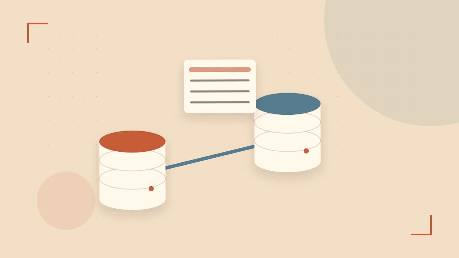 Editorial illustration of structured records, database cylinders and relationships between tables