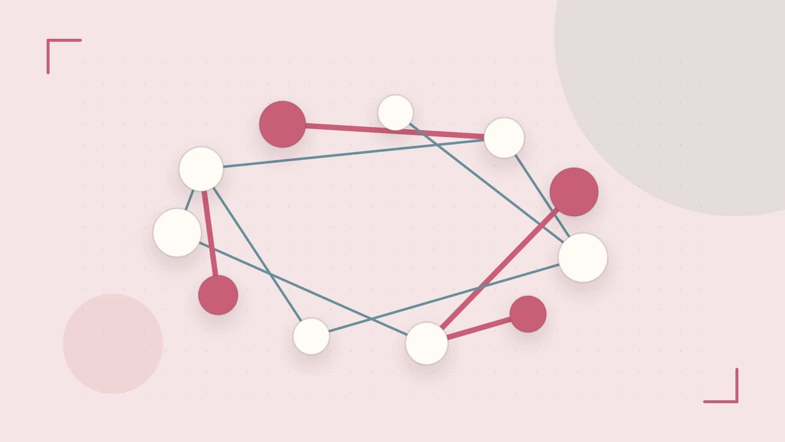 Editorial illustration of an algorithmic node graph with branching paths and a highlighted result