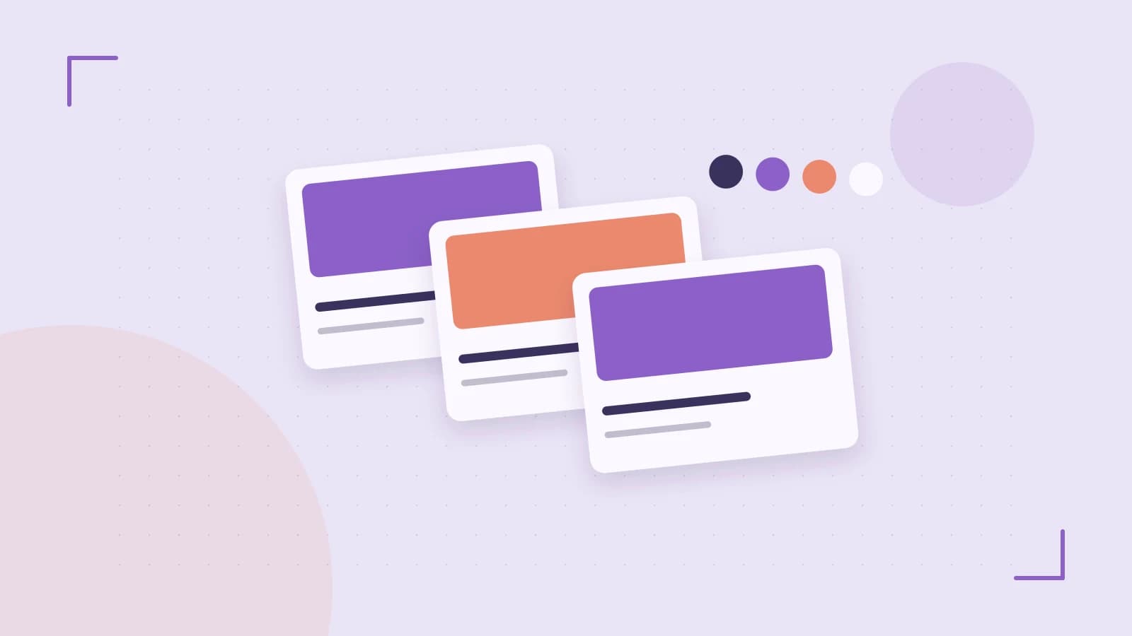 Editorial illustration of responsive browser layouts, overlapping design components and a color system