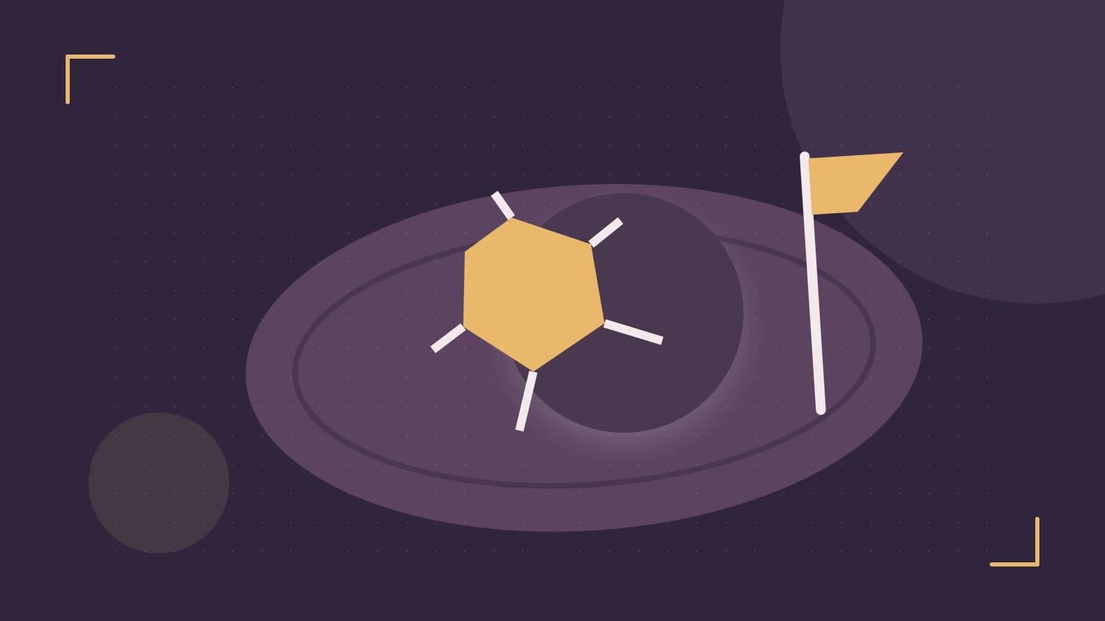 Editorial illustration of a stylized sports ball, stadium geometry and dynamic arcs