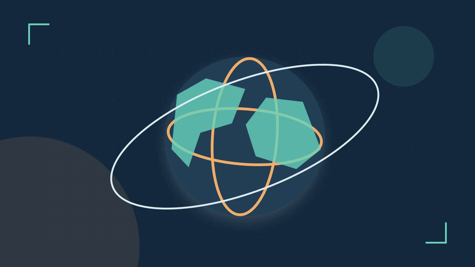 Editorial illustration of an editorial globe with meridians and layered geographic shapes