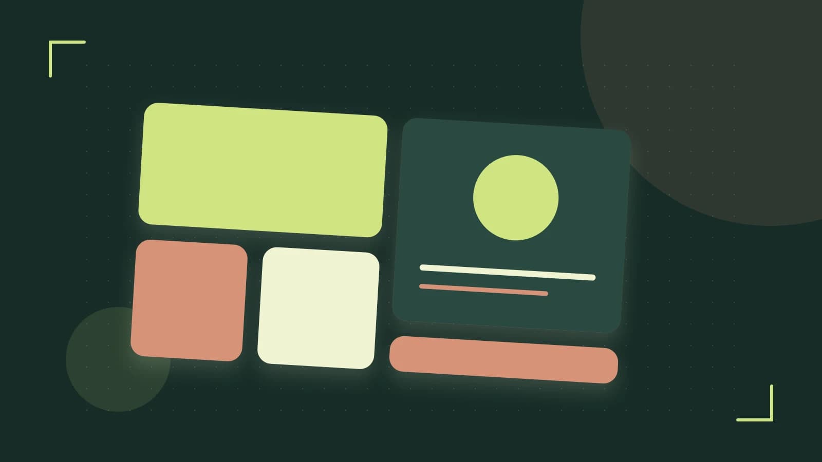 Editorial illustration of responsive browser layouts, overlapping design components and a color system