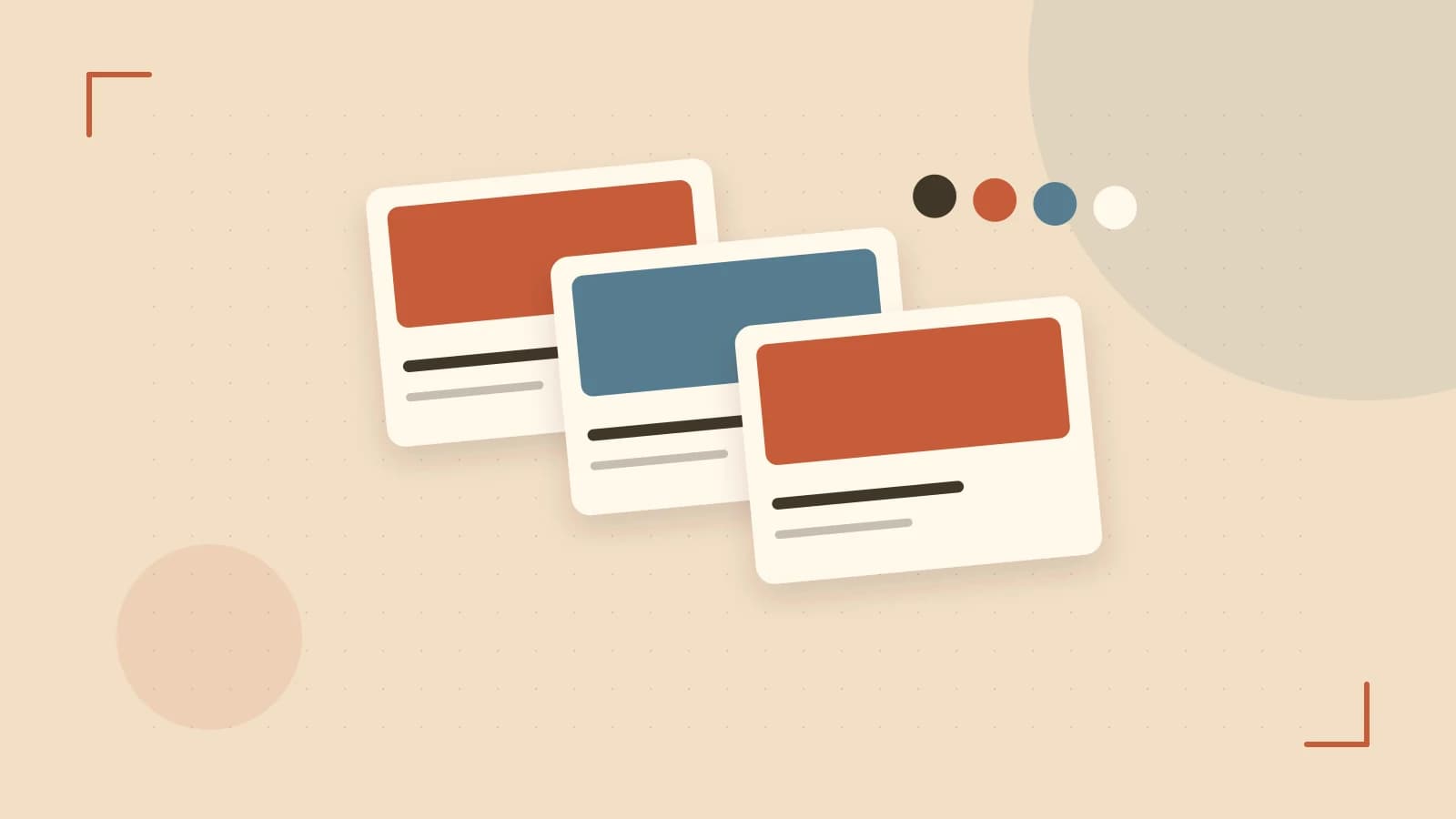 Editorial illustration of responsive browser layouts, overlapping design components and a color system