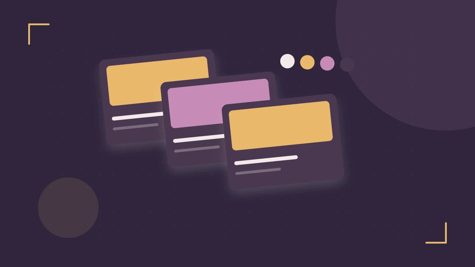 Editorial illustration of responsive browser layouts, overlapping design components and a color system