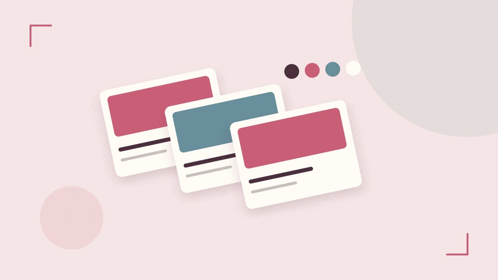 Editorial illustration of responsive browser layouts, overlapping design components and a color system