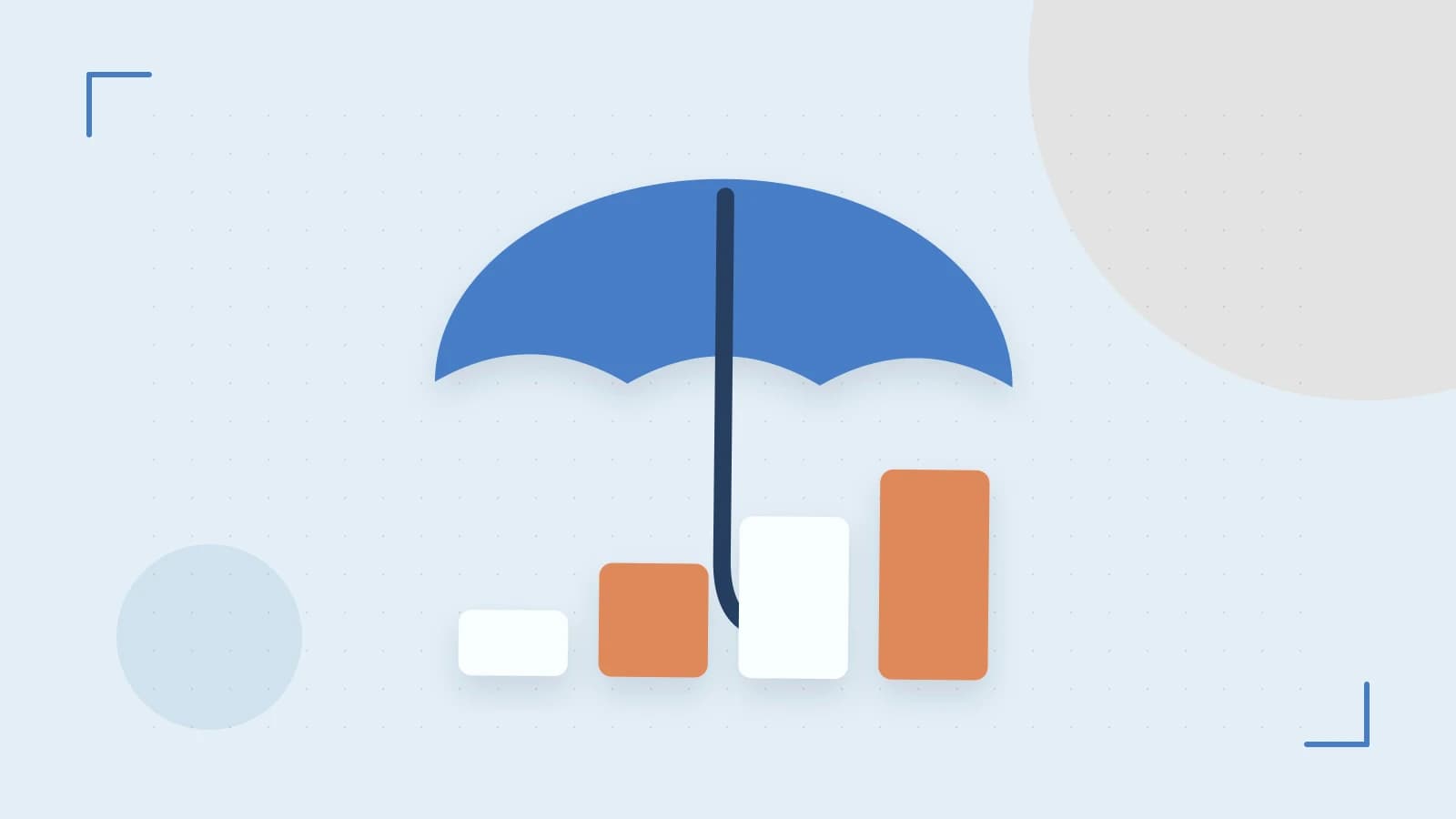 Editorial illustration of abstract coins, a payment card and a geometric financial chart without data labels