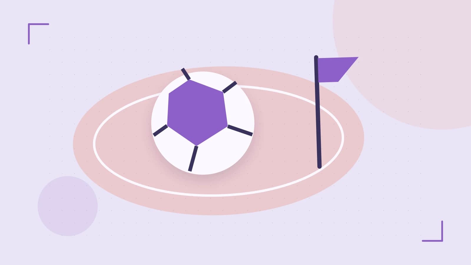 Editorial illustration of a stylized sports ball, stadium geometry and dynamic arcs