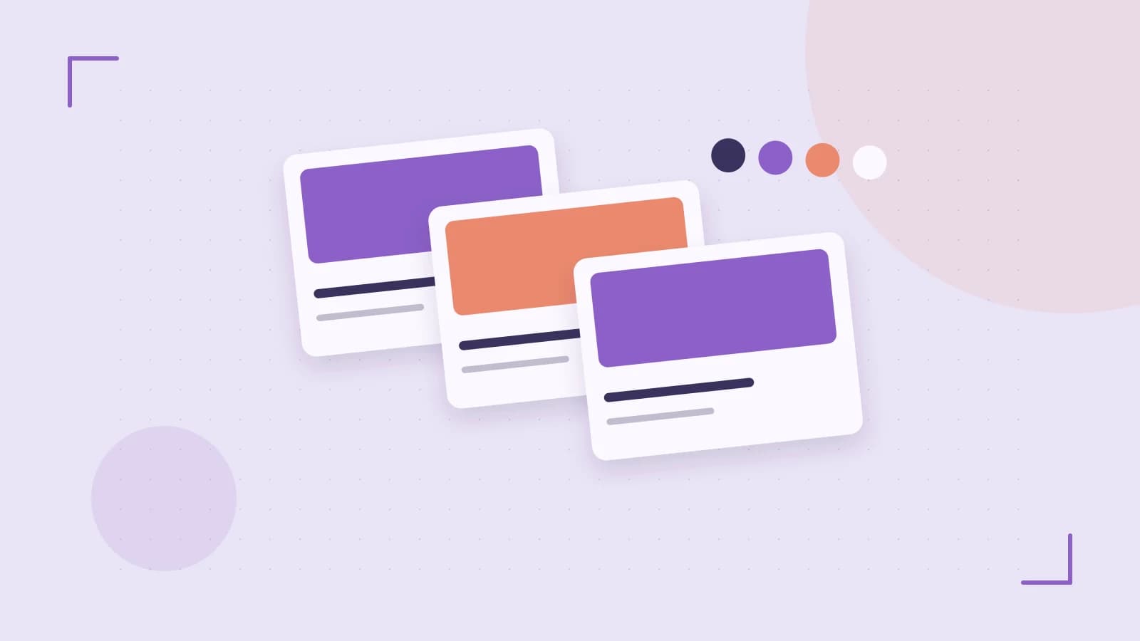 Editorial illustration of responsive browser layouts, overlapping design components and a color system