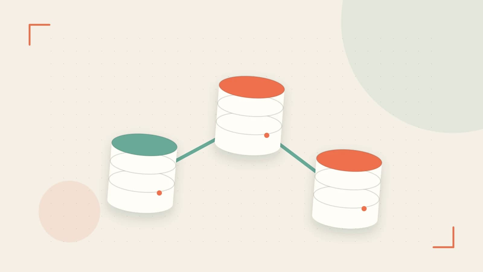 Editorial illustration of structured records, database cylinders and relationships between tables
