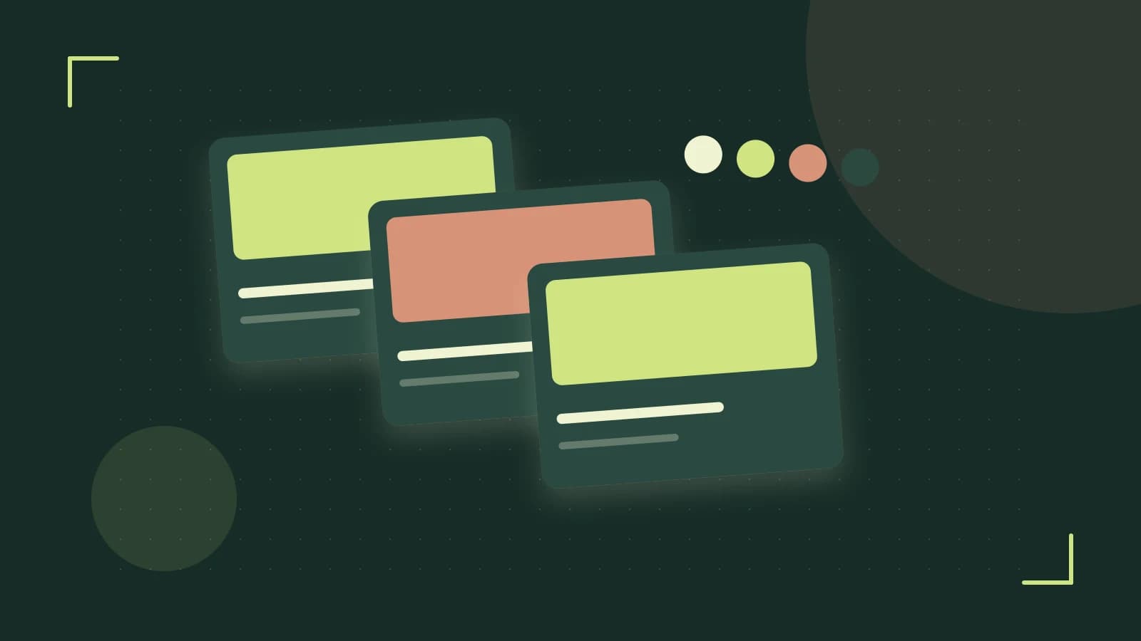 Editorial illustration of responsive browser layouts, overlapping design components and a color system