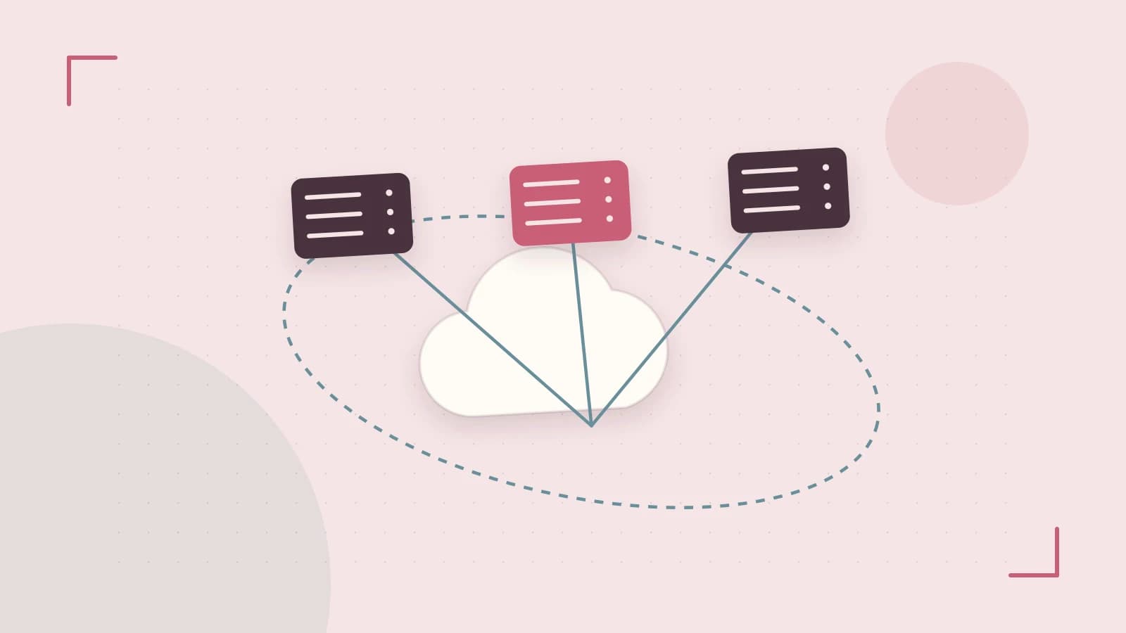 Editorial illustration of cloud infrastructure, connected server racks and an orbital service map