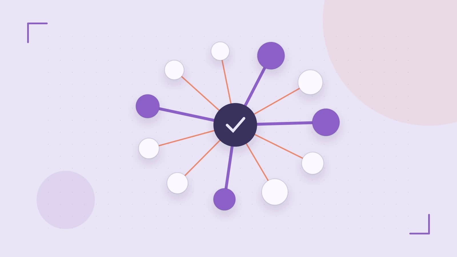 Editorial illustration of an algorithmic node graph with branching paths and a highlighted result
