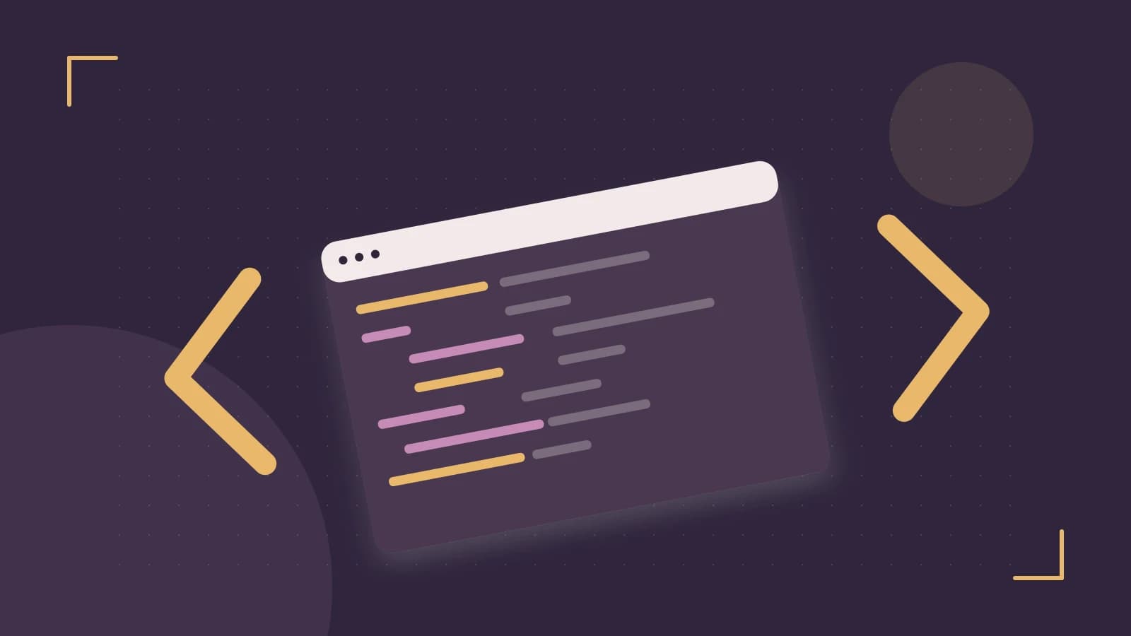 Editorial illustration of an abstract code editor, syntax blocks and oversized programming brackets