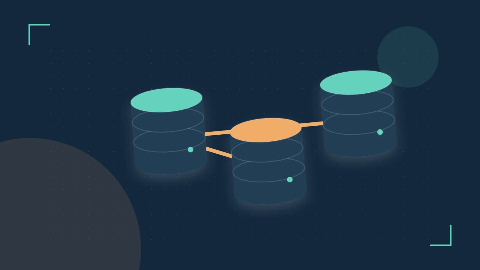 Editorial illustration of structured records, database cylinders and relationships between tables