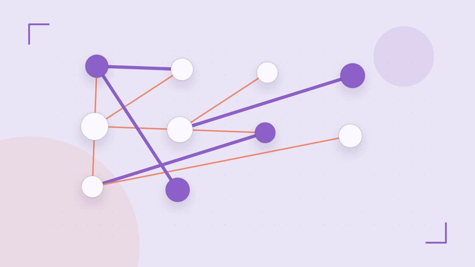 Editorial illustration of an algorithmic node graph with branching paths and a highlighted result