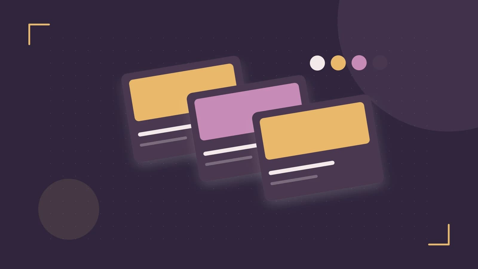 Editorial illustration of responsive browser layouts, overlapping design components and a color system