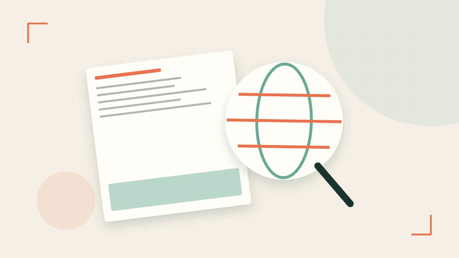 Editorial illustration of an editorial globe with meridians and layered geographic shapes
