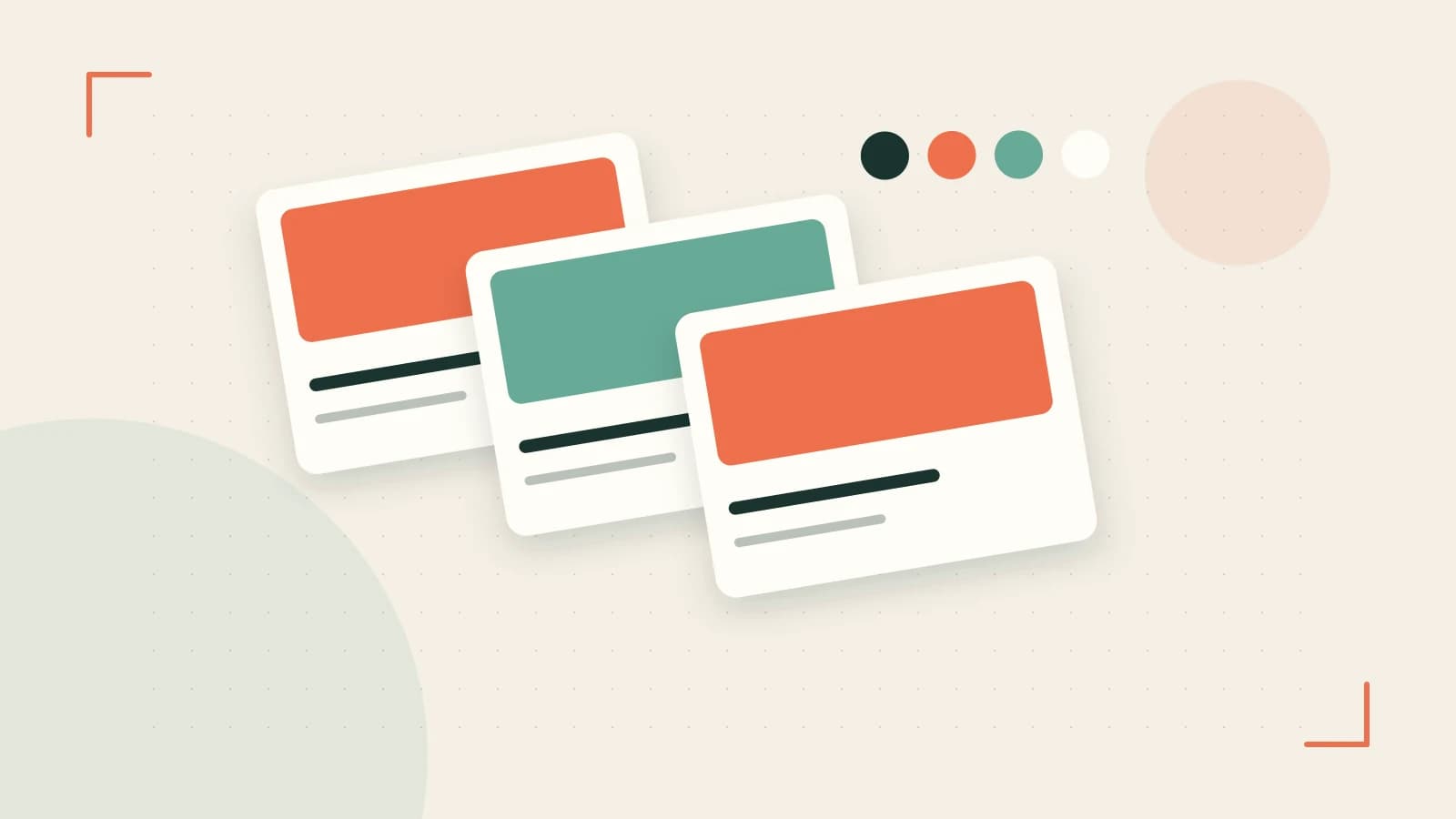 Editorial illustration of responsive browser layouts, overlapping design components and a color system