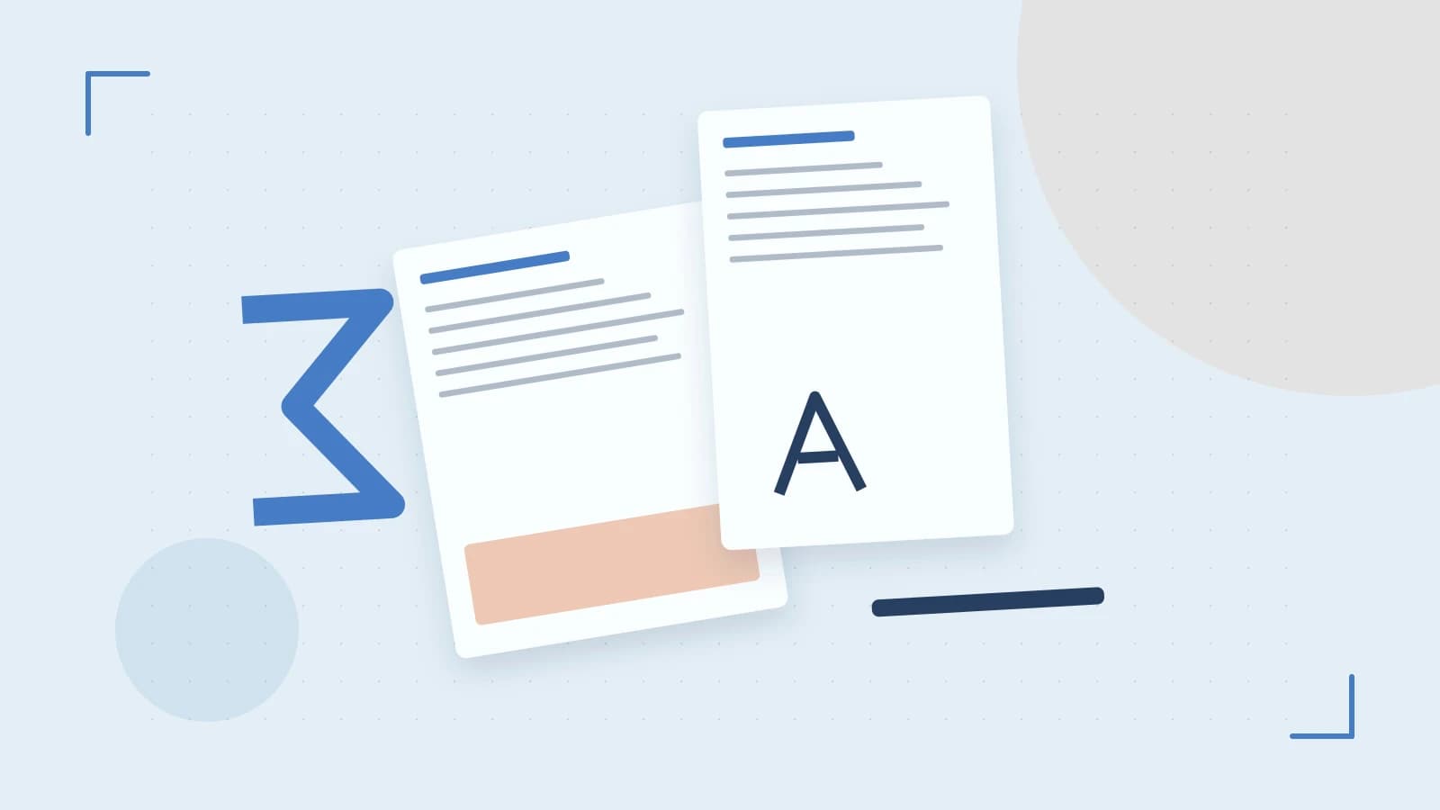 Editorial illustration of typeset pages, expressive letterform shapes and a precise editorial page grid
