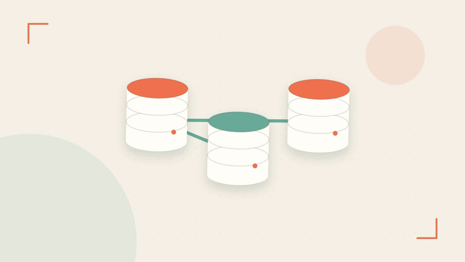 Editorial illustration of structured records, database cylinders and relationships between tables